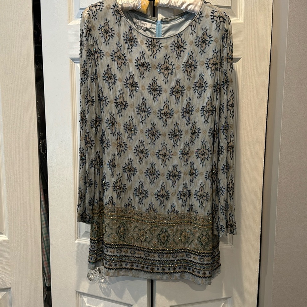 Kay Unger sequin detail blue green tunic/dress
